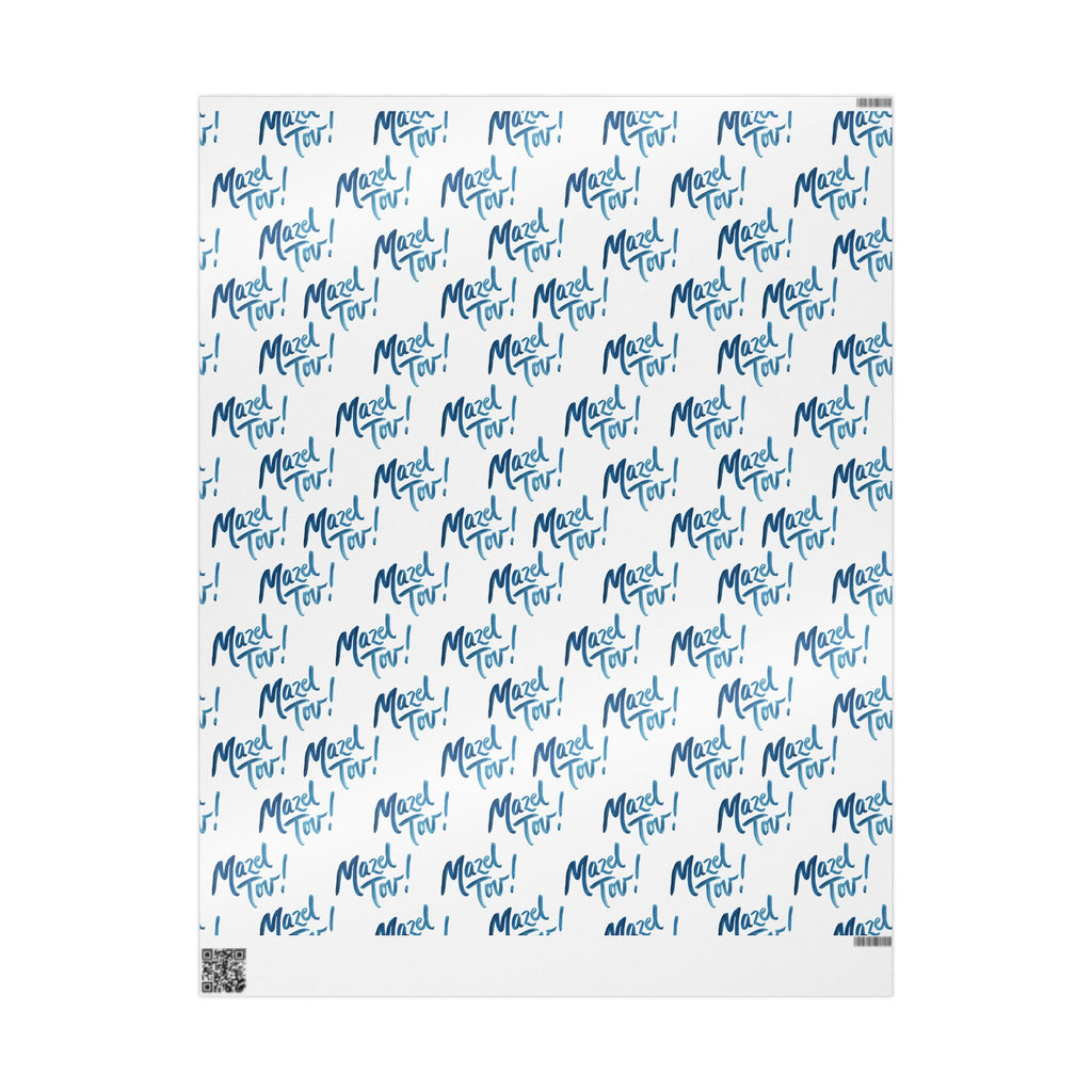 Mazel Tov Jewish Wrapping Paper Roll, White and Blue Gift Wrap for Jewish Wedding Bar Mitzvah Bat Mitzvah, Simcha Present Wrap