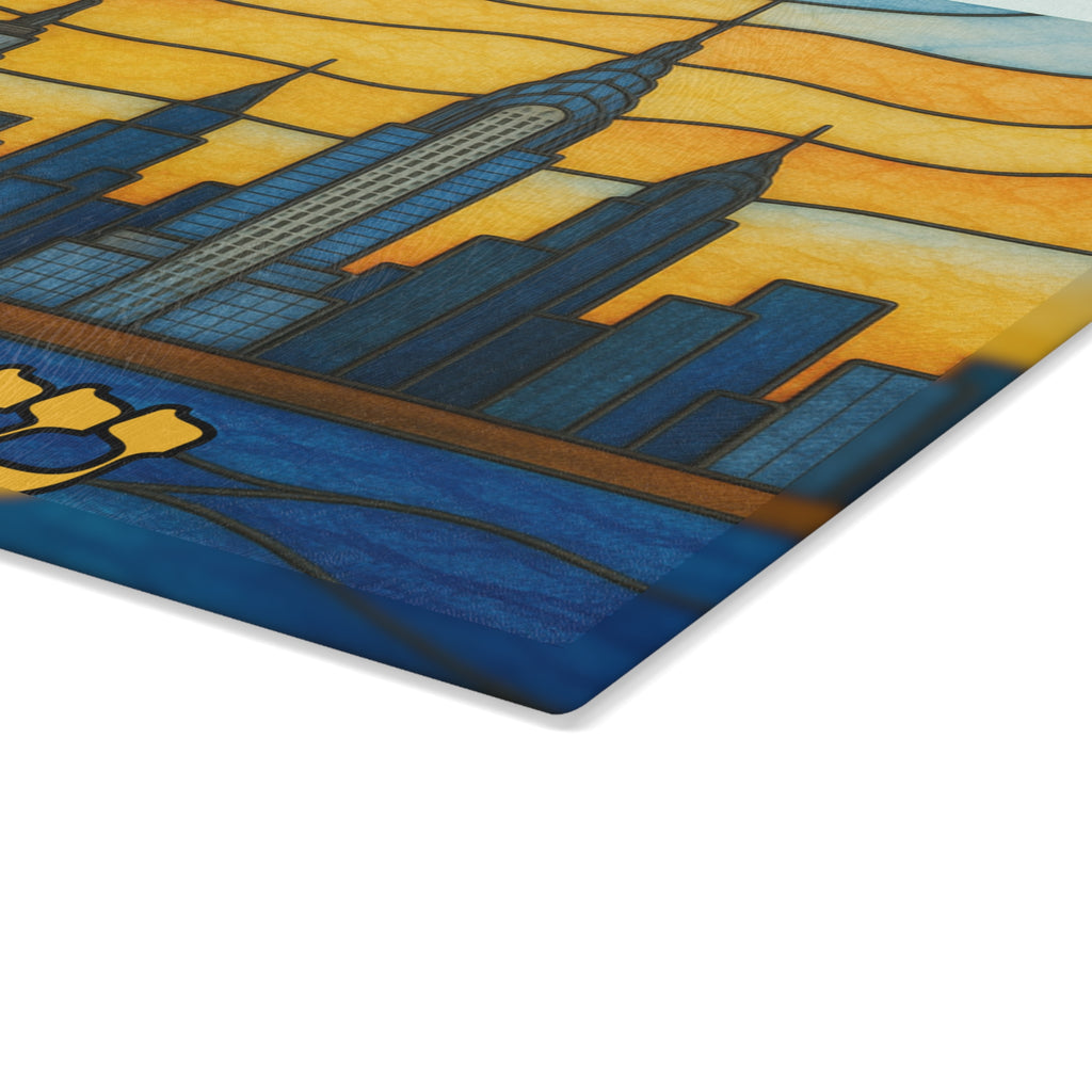 New York Skyline Challah Board 15x11 Tempered Glass Shabbat Tray, Manhattan Judaica Gift, Jewish Wedding or Housewarming Present
