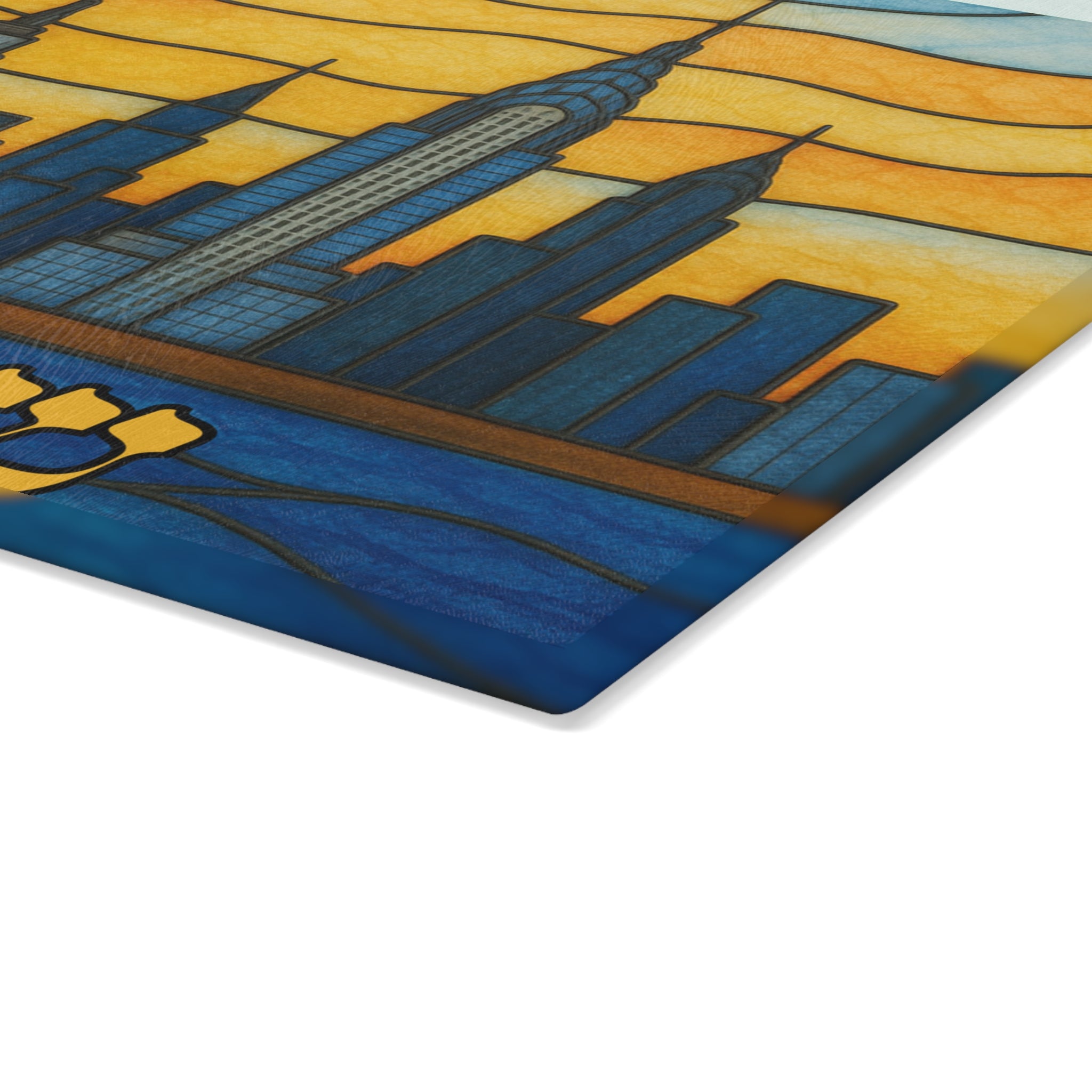 New York Skyline Challah Board 15x11 Tempered Glass Shabbat Tray, Manhattan Judaica Gift, Jewish Wedding or Housewarming Present