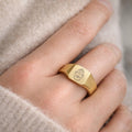 Engraved Hamsa Signet Ring, 18K Gold PVD Stainless Steel, Jewish Protection Jewelry