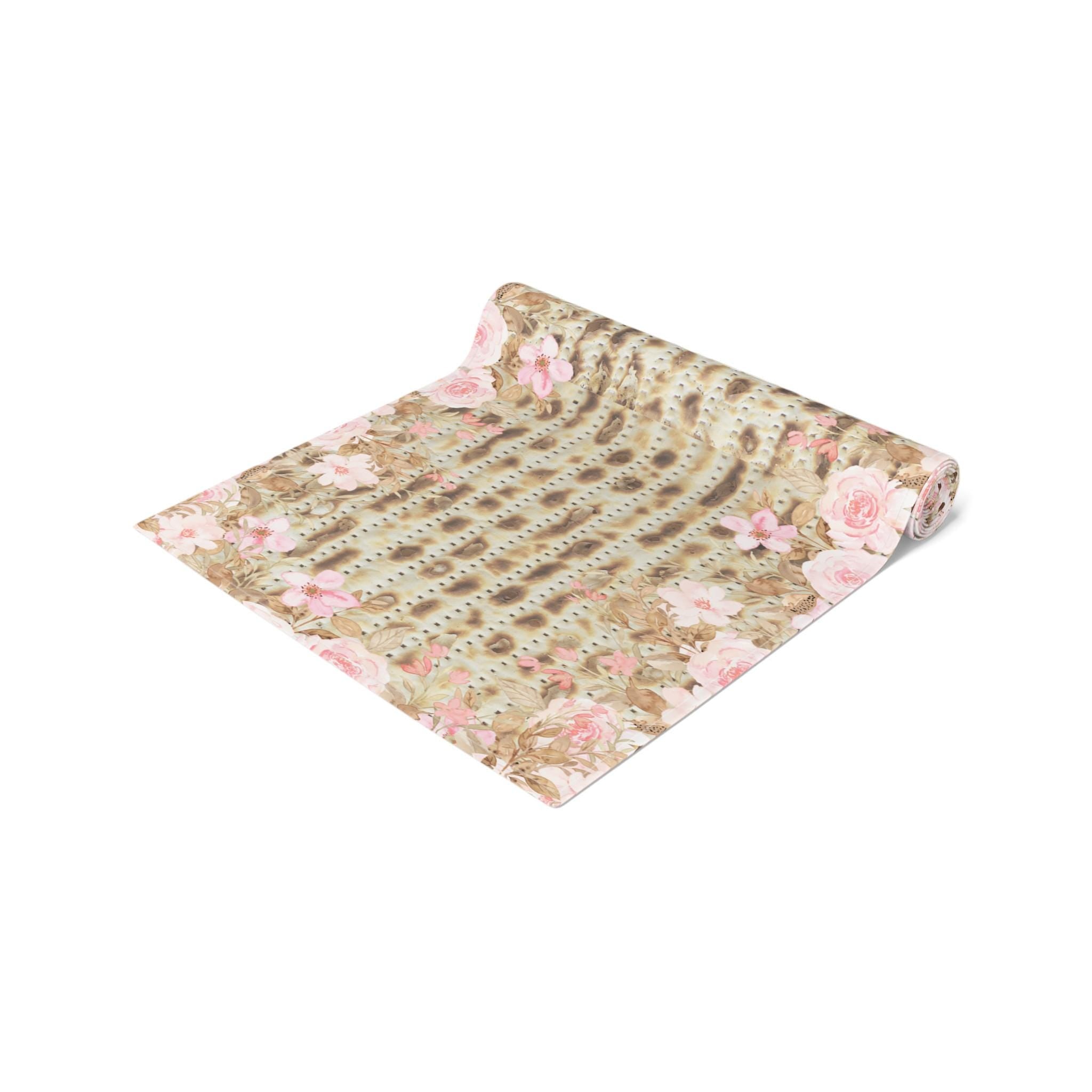 Passover Matzah Pink Floral Table Runner, Pesach Seder Judaica Decor