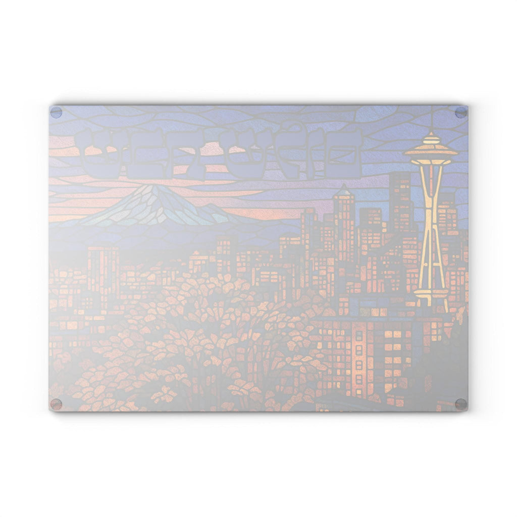 Seattle Skyline Challah Board, Stained Glass Shabbat Plate, Space Needle Judaica (11x15)