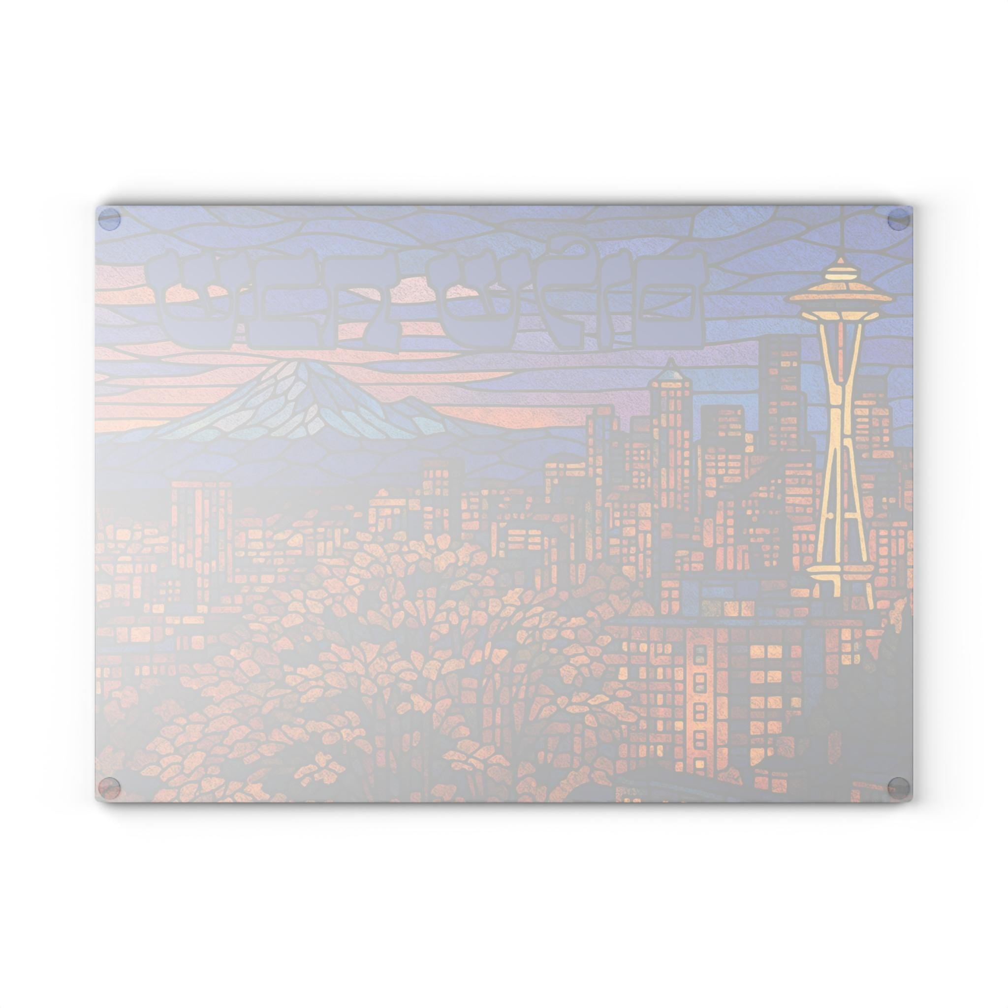 Seattle Skyline Challah Board, Stained Glass Shabbat Plate, Space Needle Judaica (11x15)