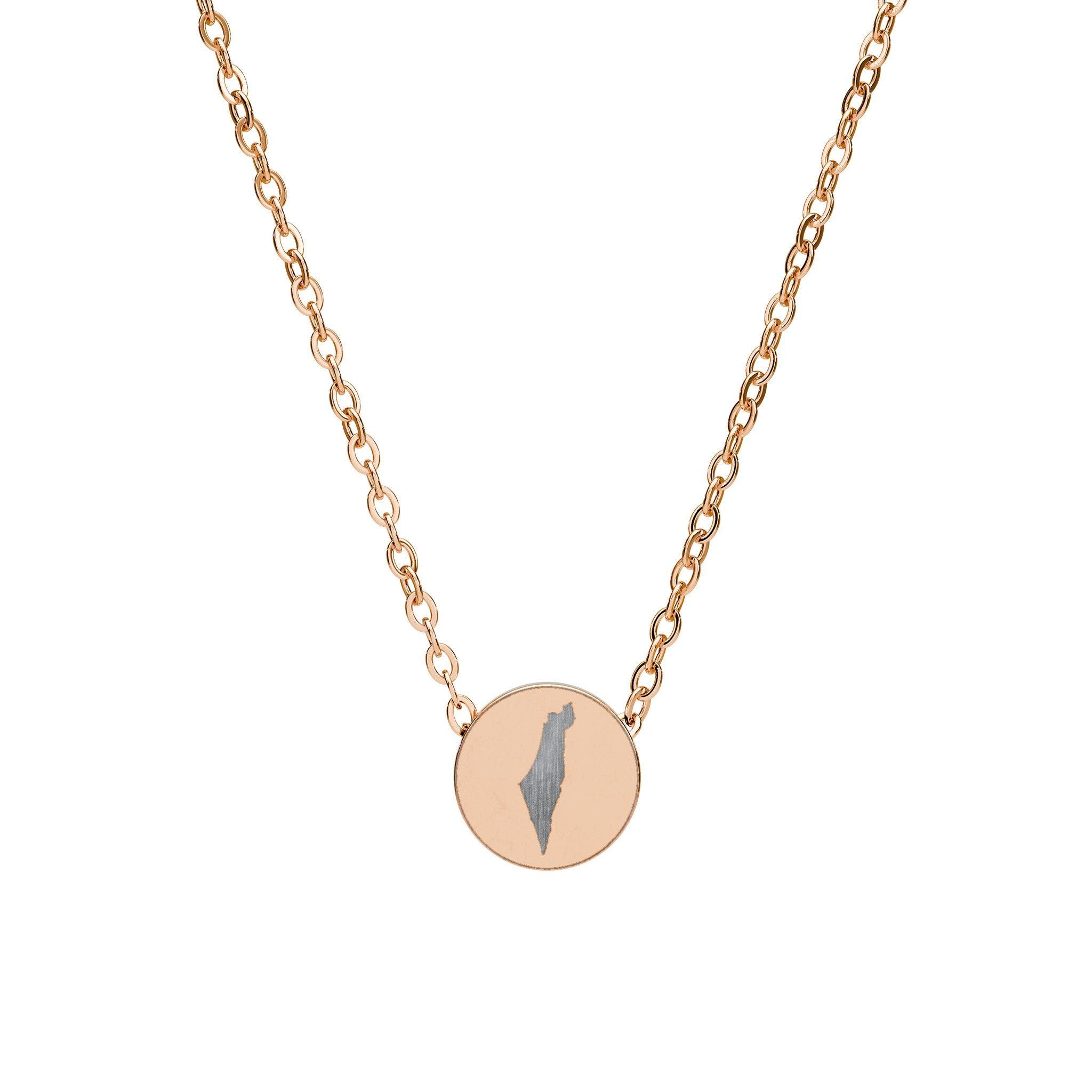 Engraved Israel Circle Pendant Necklace, Minimalist Jewish Symbol Jewelry