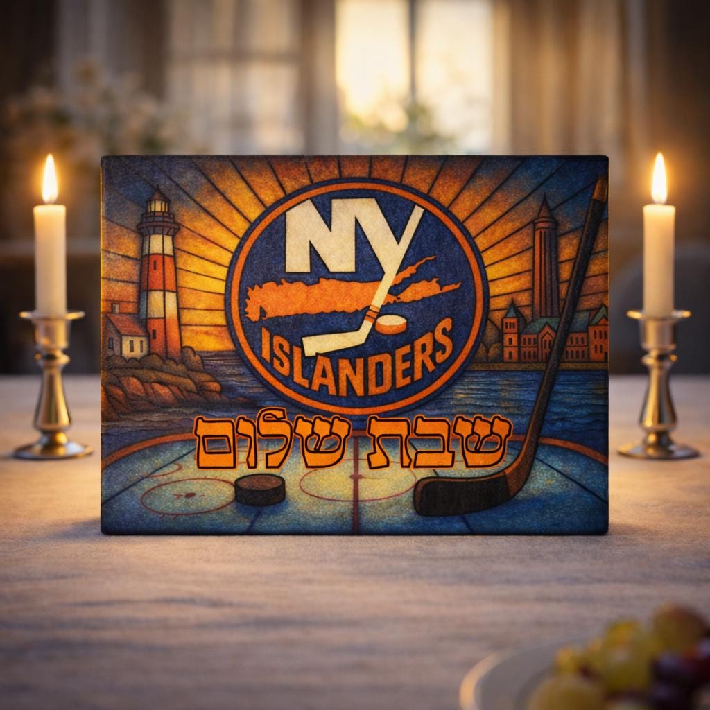 New York Islanders Challah Board Stained Glass Shabbat Tray, 15x11 Jewish Hockey Wedding Gift