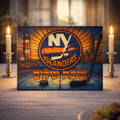 New York Islanders Challah Board Stained Glass Shabbat Tray, 15x11 Jewish Hockey Wedding Gift