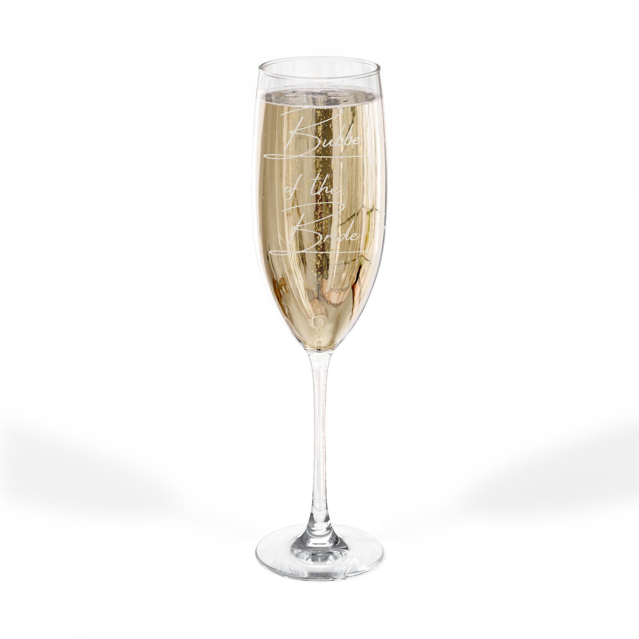 Engraved Bubbe of the Bride Champagne Flute, Jewish Wedding Toasting Glass