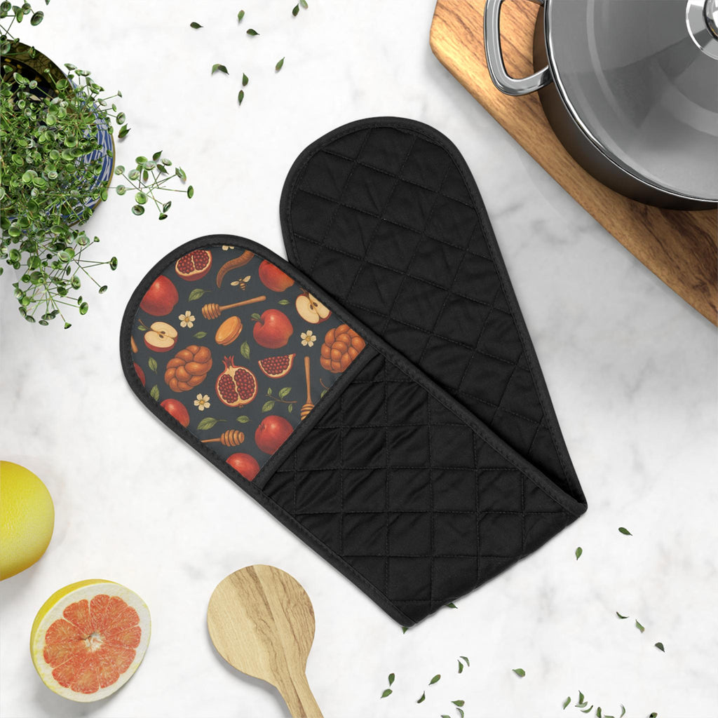 Rosh Hashanah Oven Mitts, Apples, Honey, Pomegranates, Jewish Holiday Kitchen Decor