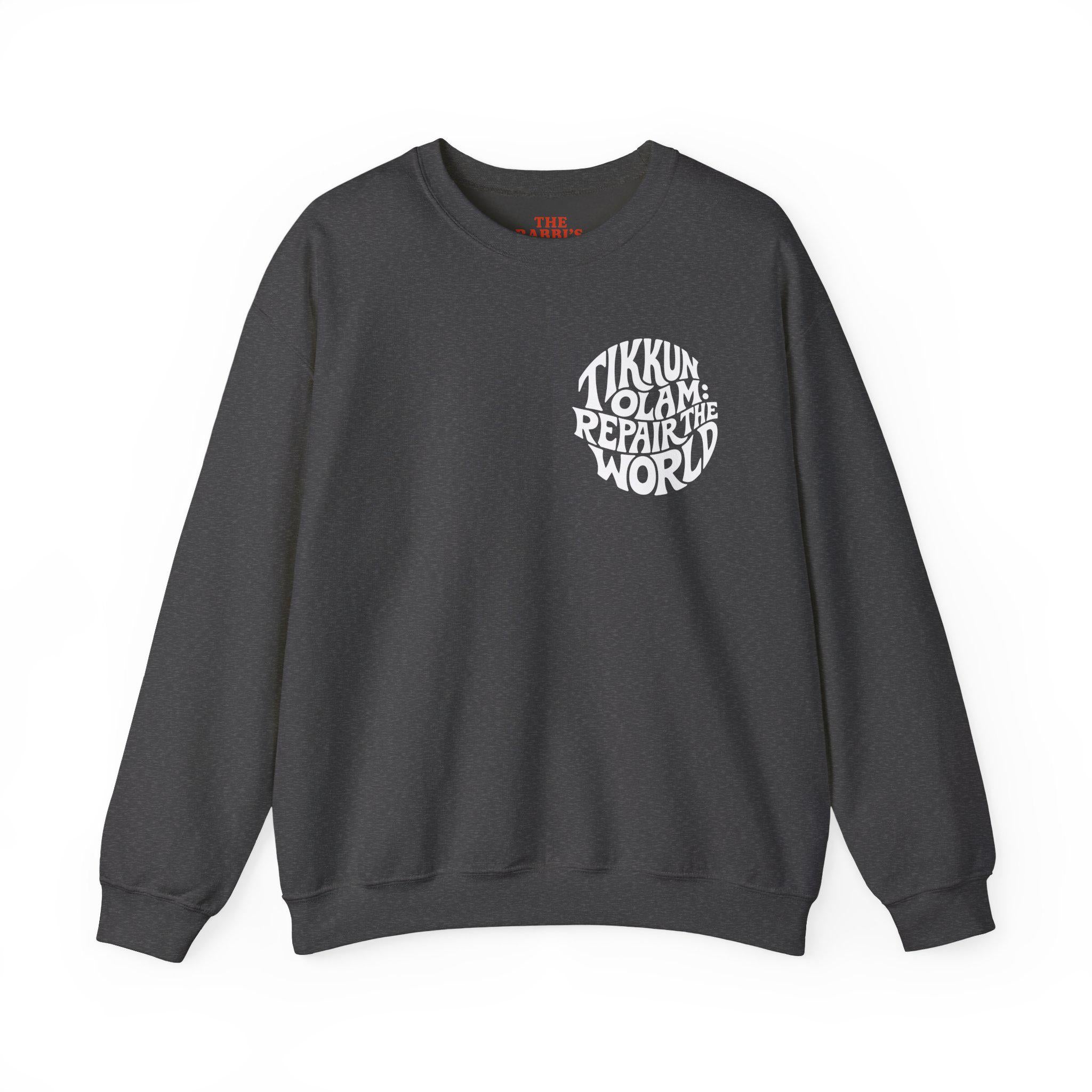 Tikkun Olam Sweatshirt Hebrew Crewneck, Jewish Social Justice Pullover Gift