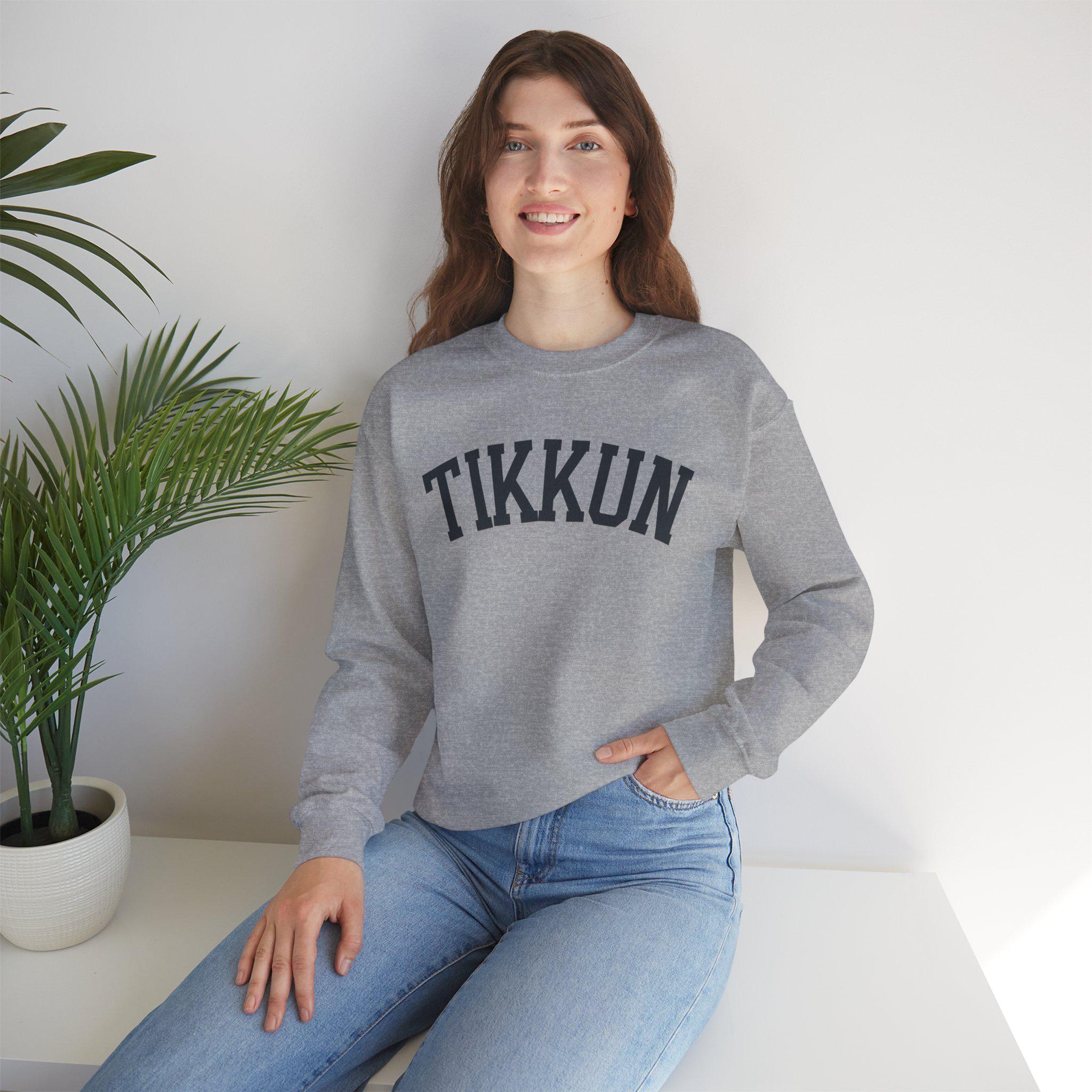 Tikkun Sweatshirt White Crewneck, Hebrew Jewish Minimalist Pullover Gift