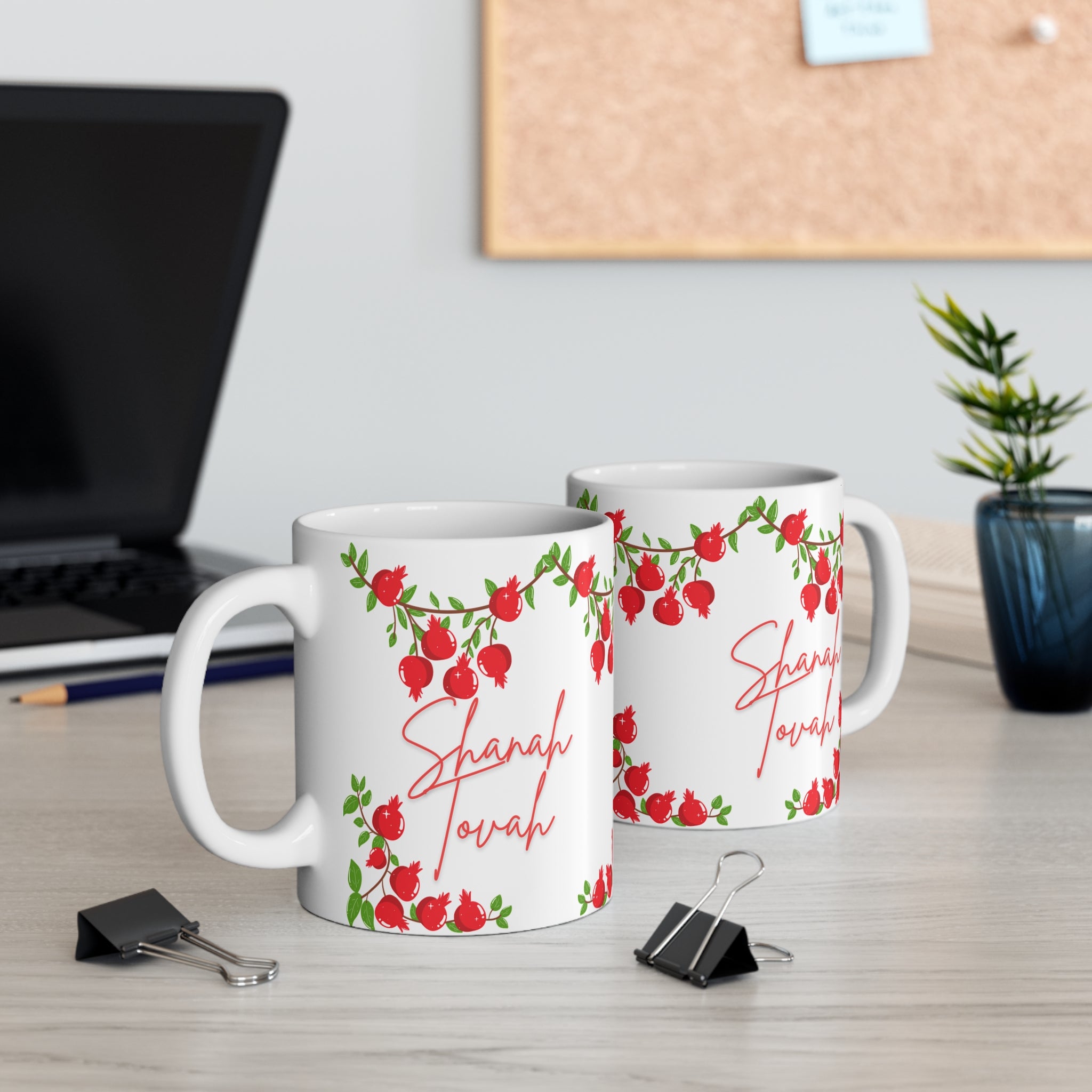 Rosh Hashanah Pomegranate Mug Shanah Tovah Coffee Cup, Jewish New Year Gift, High Holiday Tea Mug Judaica Decor