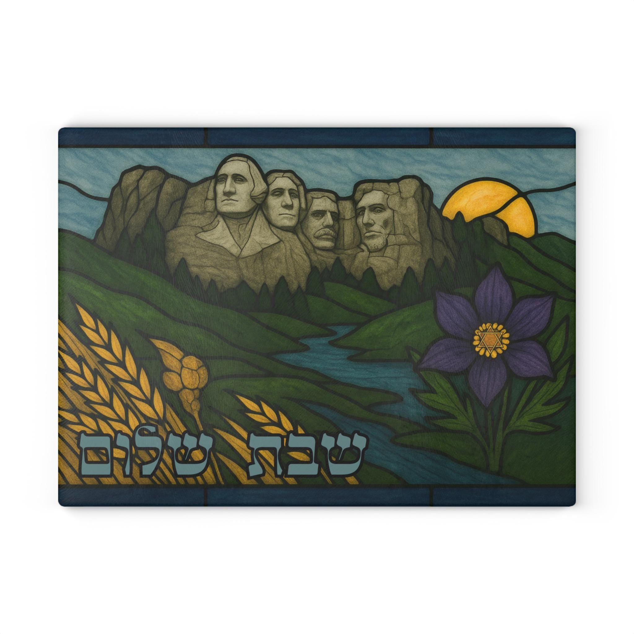South Dakota Mount Rushmore Challah Board, Tempered Glass Shabbat Tray