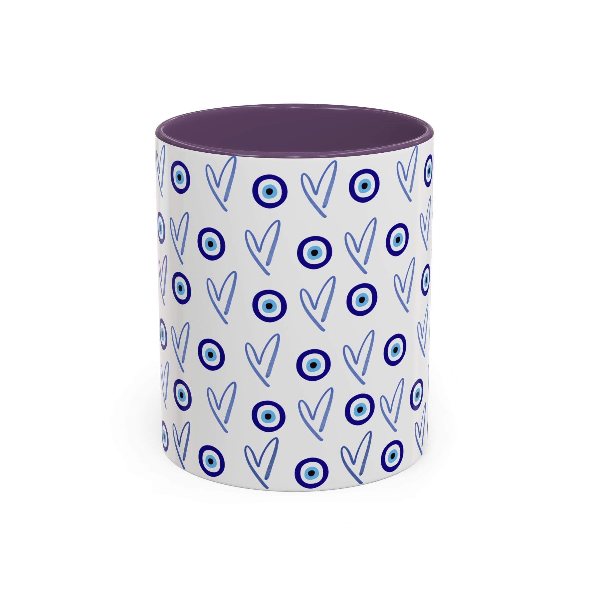 Evil Eye Heart Coffee Mug, Blue Ceramic Tea Cup, Jewish Kitchen Gift, Modern Judaica Drinkware, 11oz 15oz