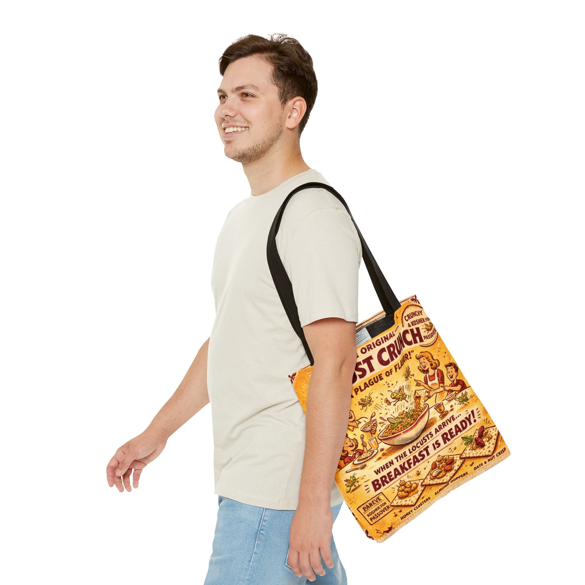 Passover Locust Crunch Vintage Ad Tote Bag, Funny Plague Matzah Market Tote, Retro Pesach Grocery Bag, Jewish Kitchen Gift