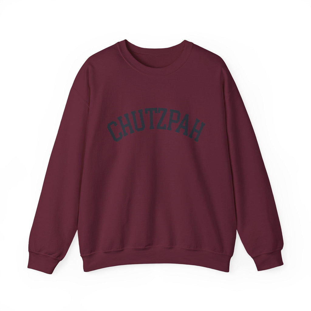 Chutzpah Sweatshirt White Crewneck, Yiddish Collegiate Lettering Jewish Pullover Gift