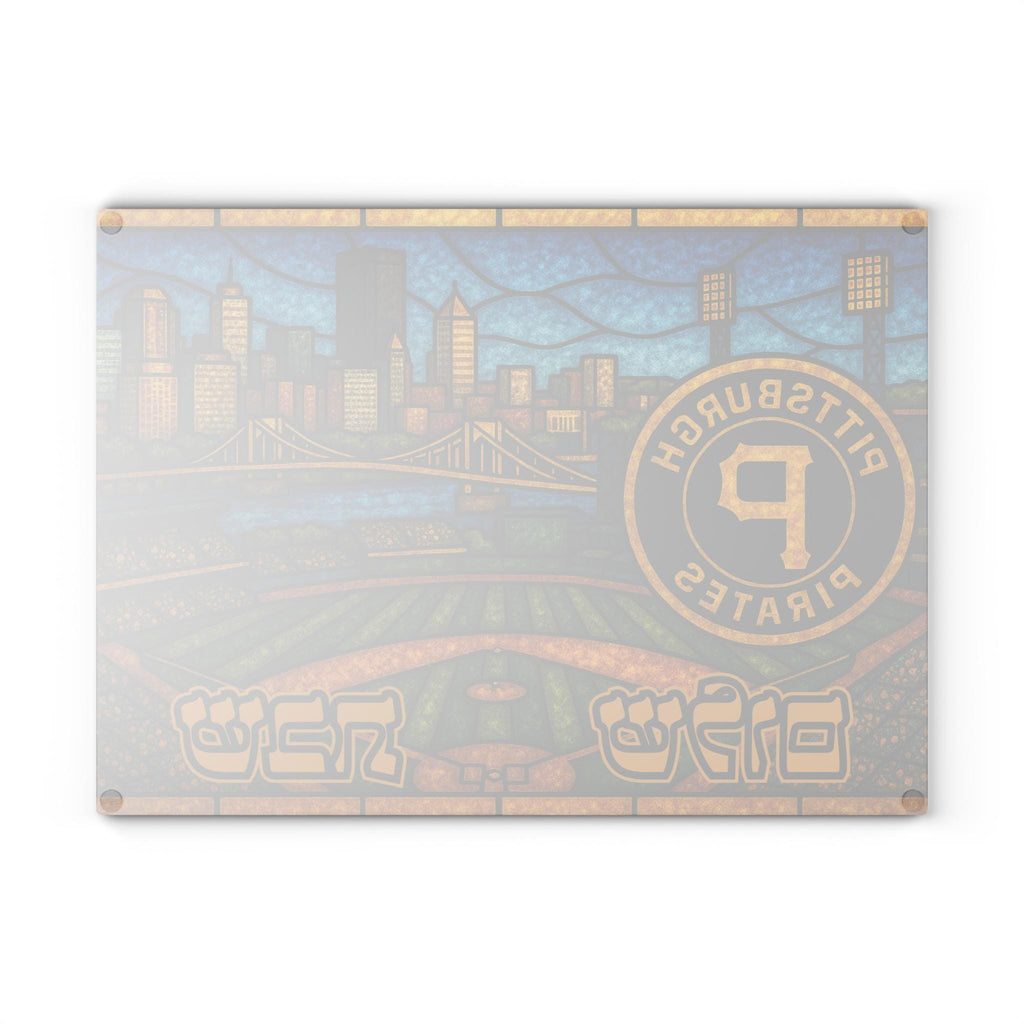Pittsburgh Pirates Challah Board, PNC Park Skyline Tempered Glass Shabbat Tray