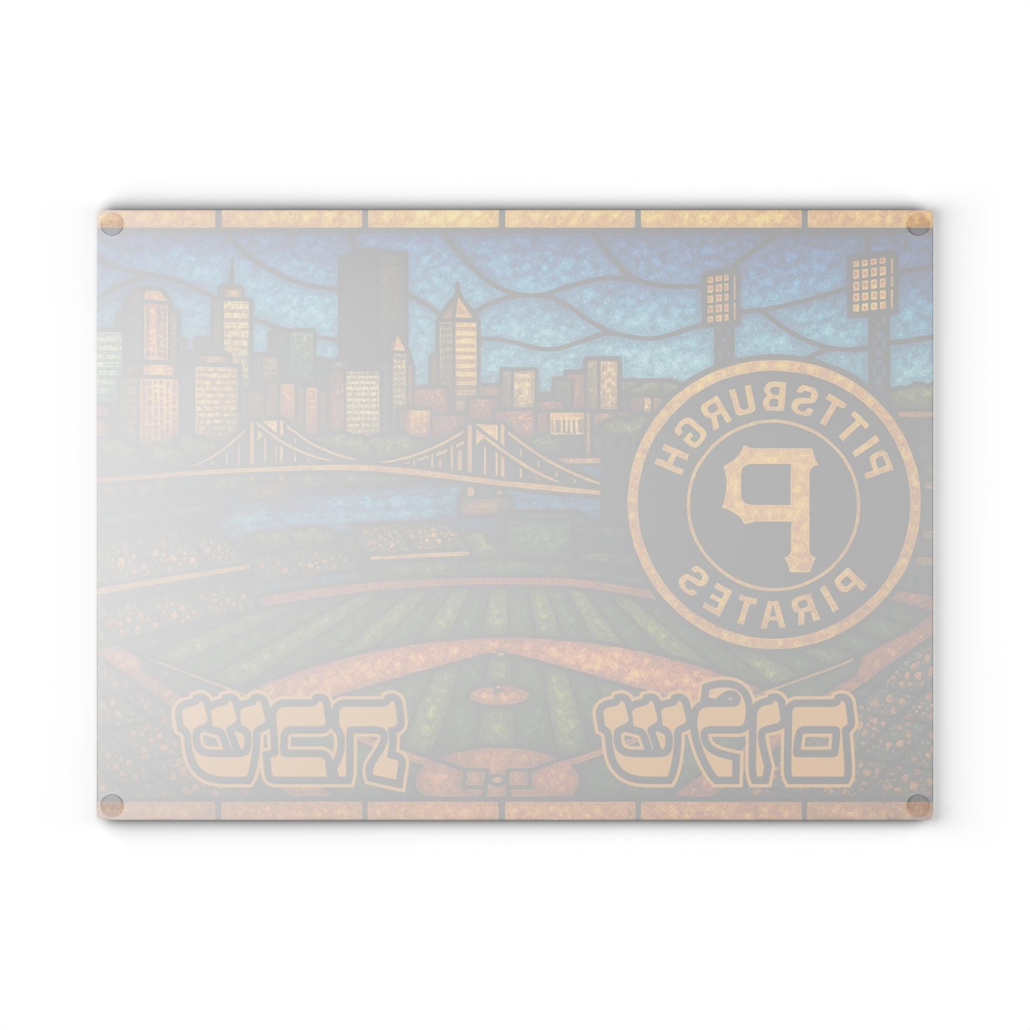 Pittsburgh Pirates Challah Board, PNC Park Skyline Tempered Glass Shabbat Tray