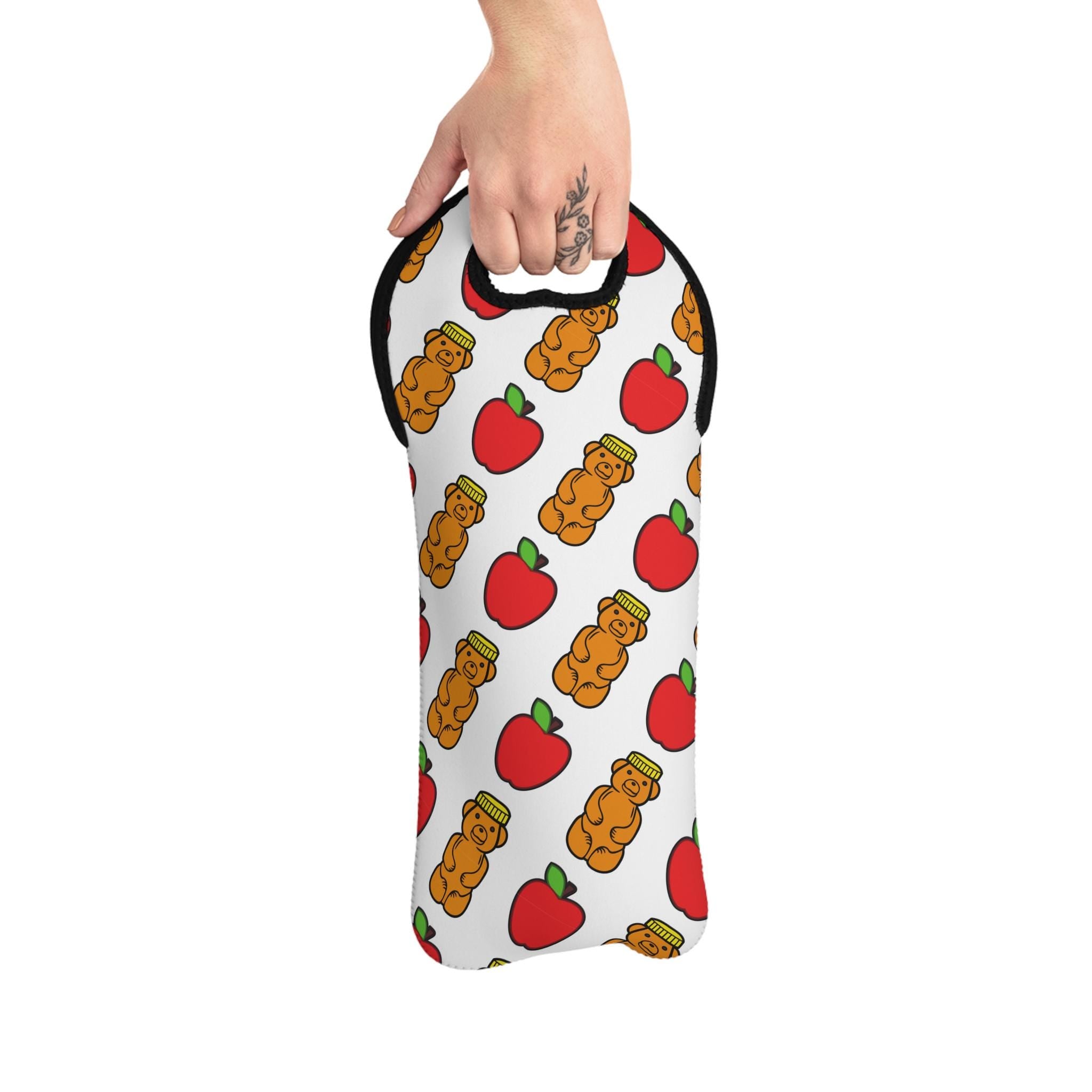 Rosh Hashanah Wine Tote | Honey Bear & Apple Print, Jewish Holiday