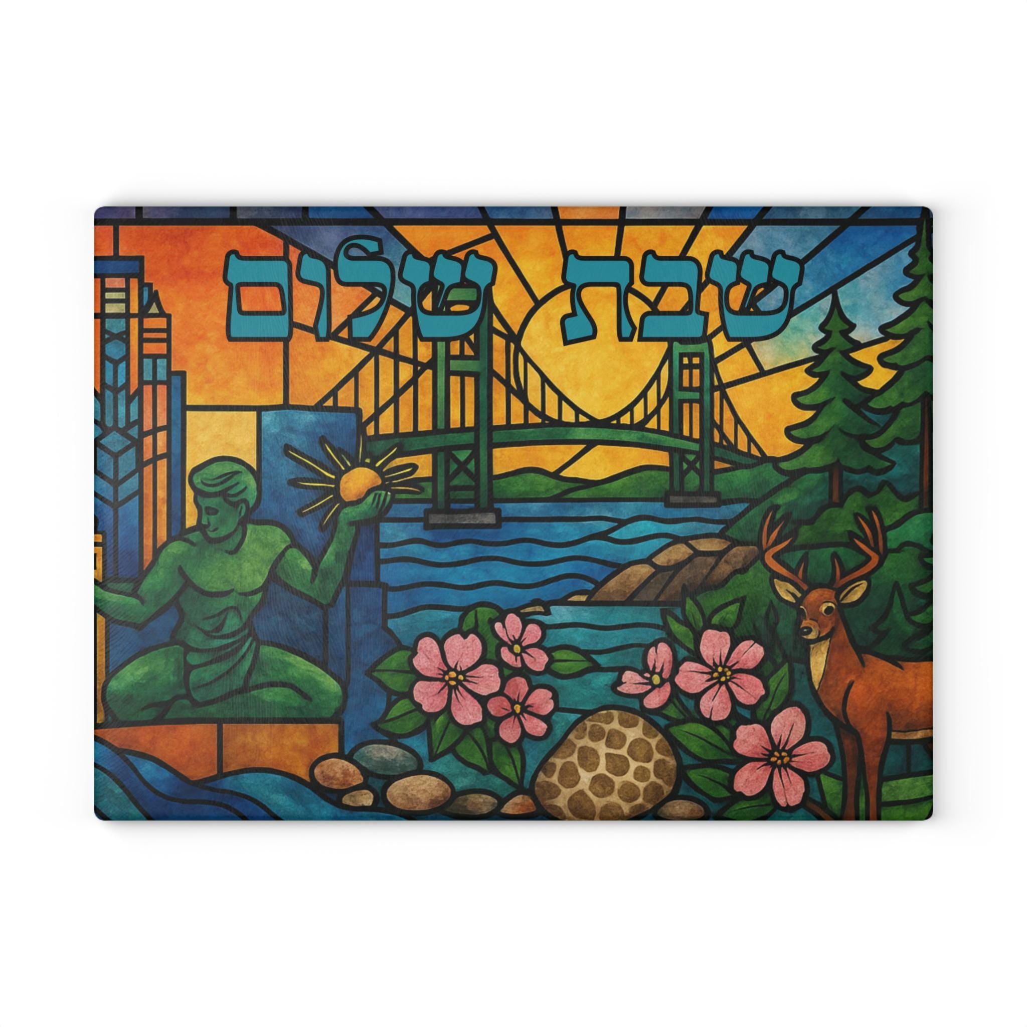 Michigan Stained Glass Challah Board, Mackinac Bridge Judaica Tray, 11x15 Shabbat Gift