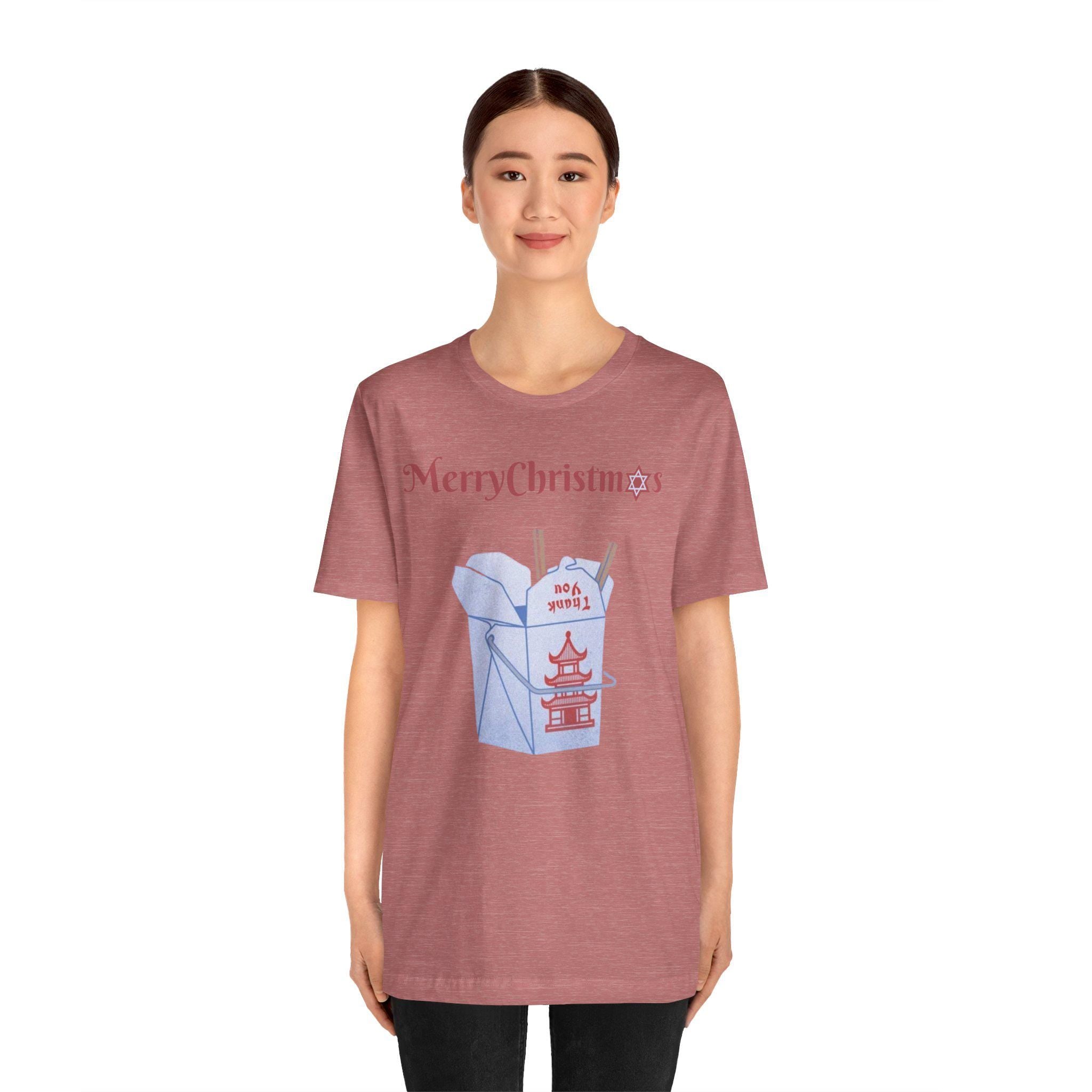 Merry Christmas Chinese Takeout Graphic Tee, Funny Holiday Foodie Shirt