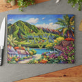 Hawaiian Beach Challah Board, Tempered Glass Shabbat Plate, Aloha Hebrew Judaica Gift