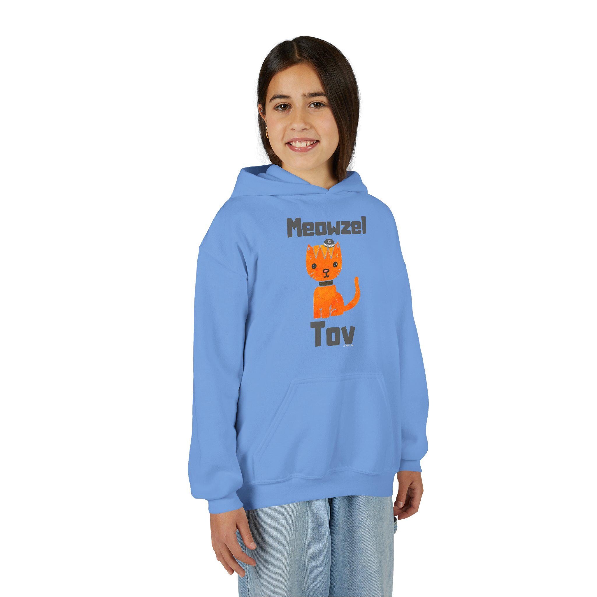 Meowel Tov Youth Hoodie Funny Jewish Cat Sweatshirt, Mazel Tov Hanukkah Gift for Kids