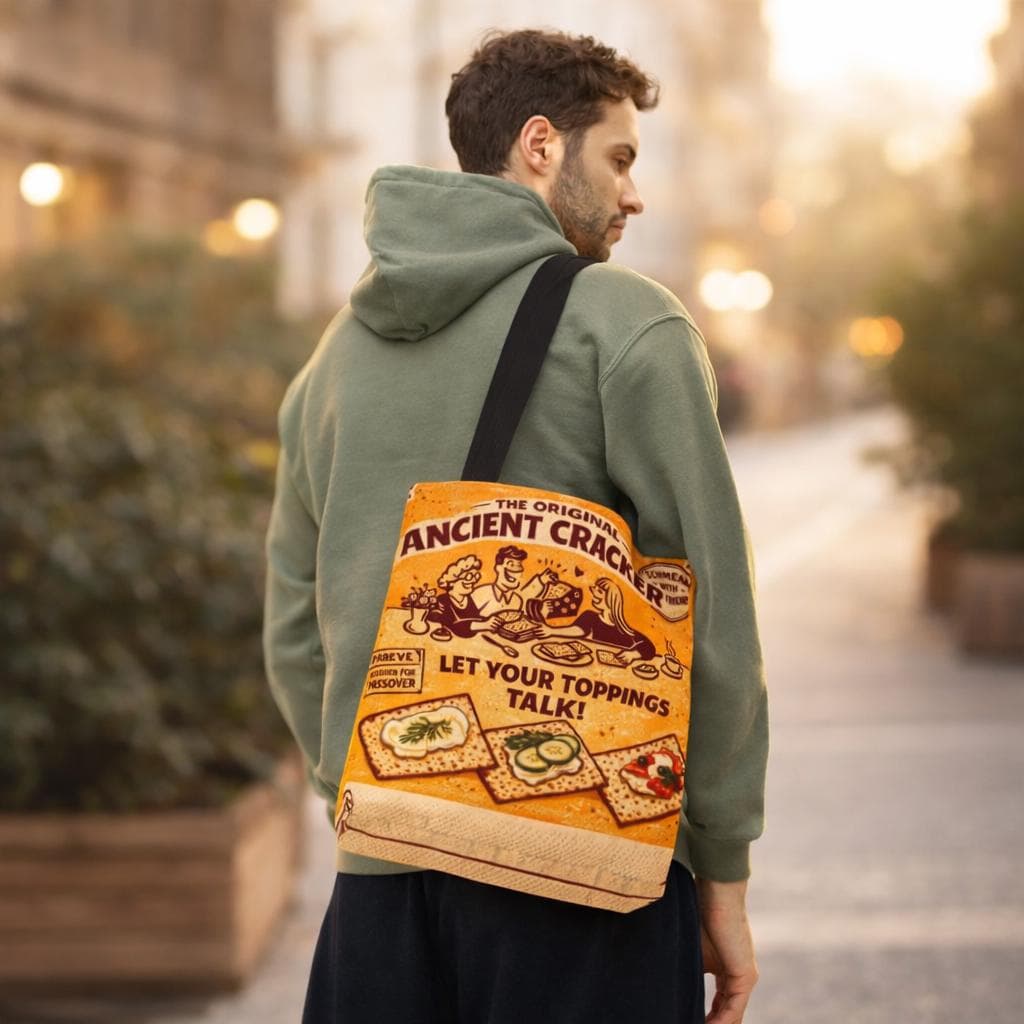 Vintage Style Matzah Tote Bag, Retro Cracker Market Grocery Bag
