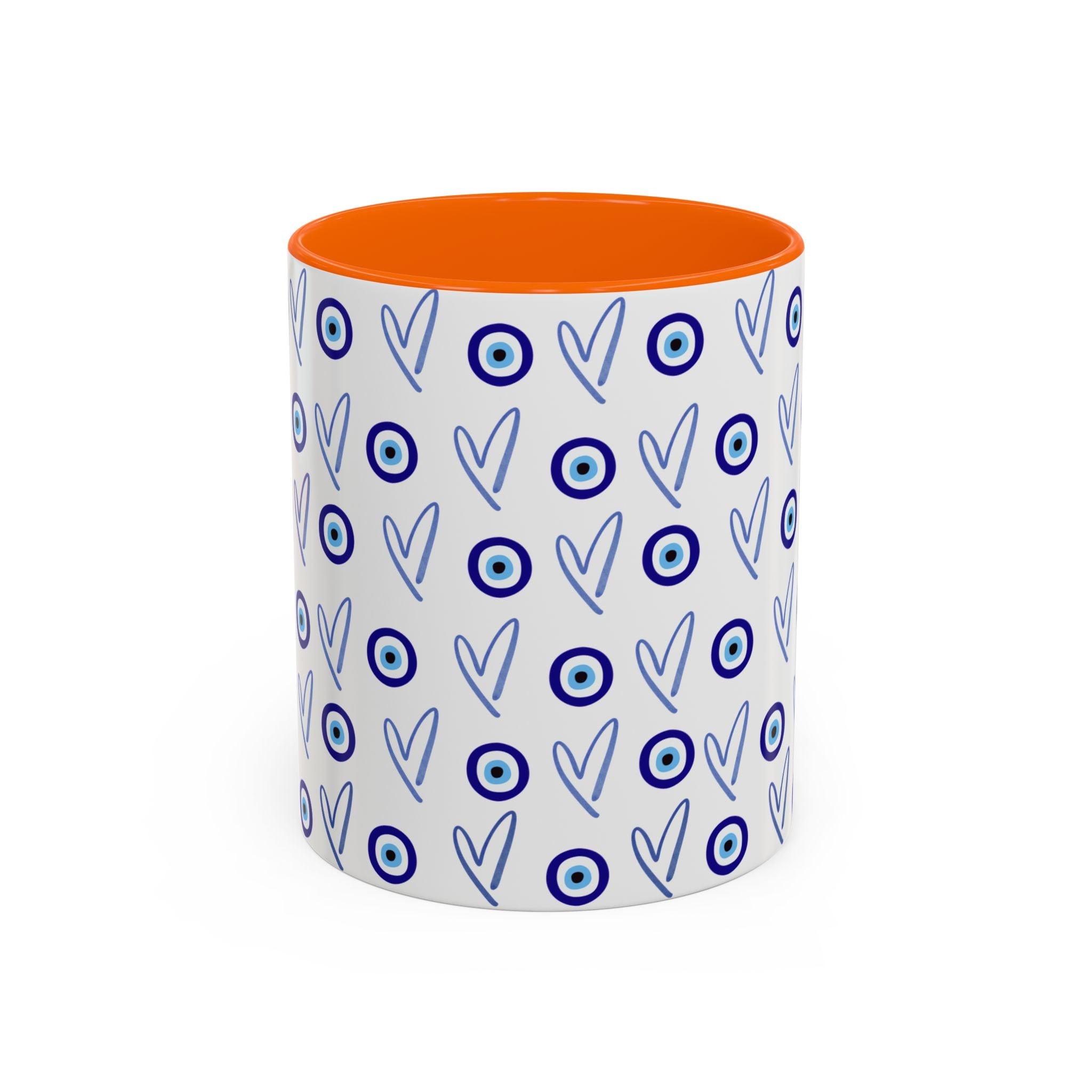 Evil Eye Heart Coffee Mug, Blue Ceramic Tea Cup, Jewish Kitchen Gift, Modern Judaica Drinkware, 11oz 15oz