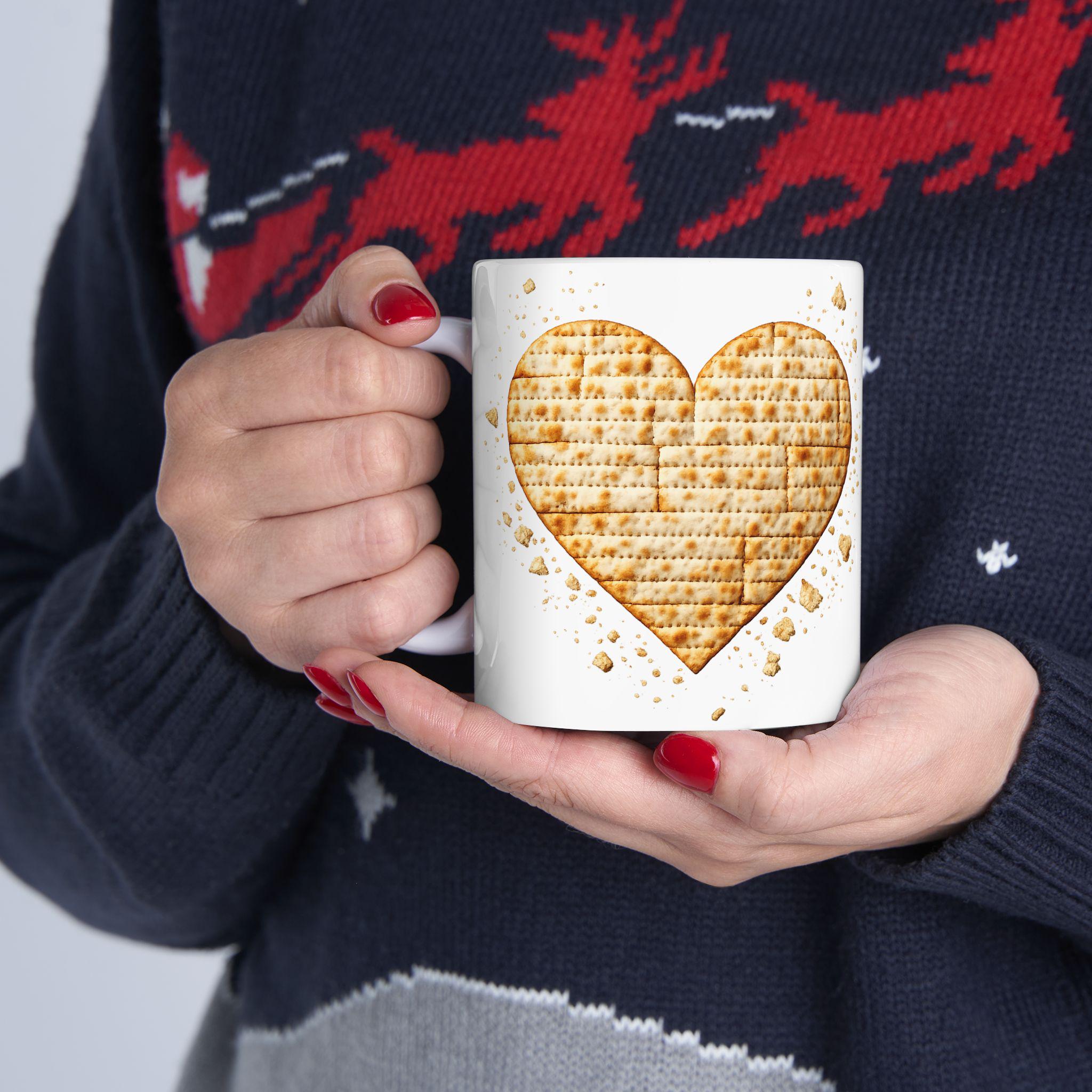 Matzah Heart Mug, Modern Judaica Passover Drinkware, Jewish Holiday Coffee Cup