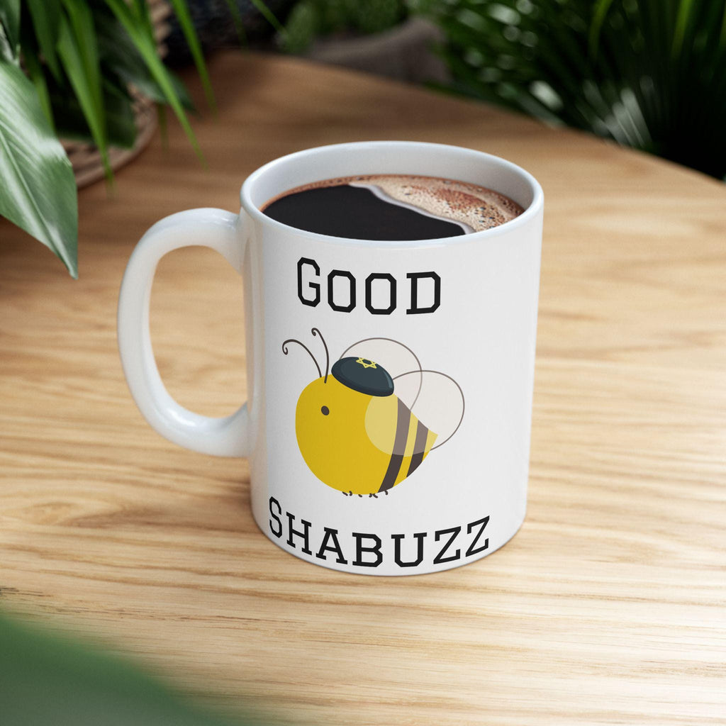 Good Shabuzz Bumble Bee Ceramic Mug, Funny Jewish Coffee Cup, Passover Seder Gift