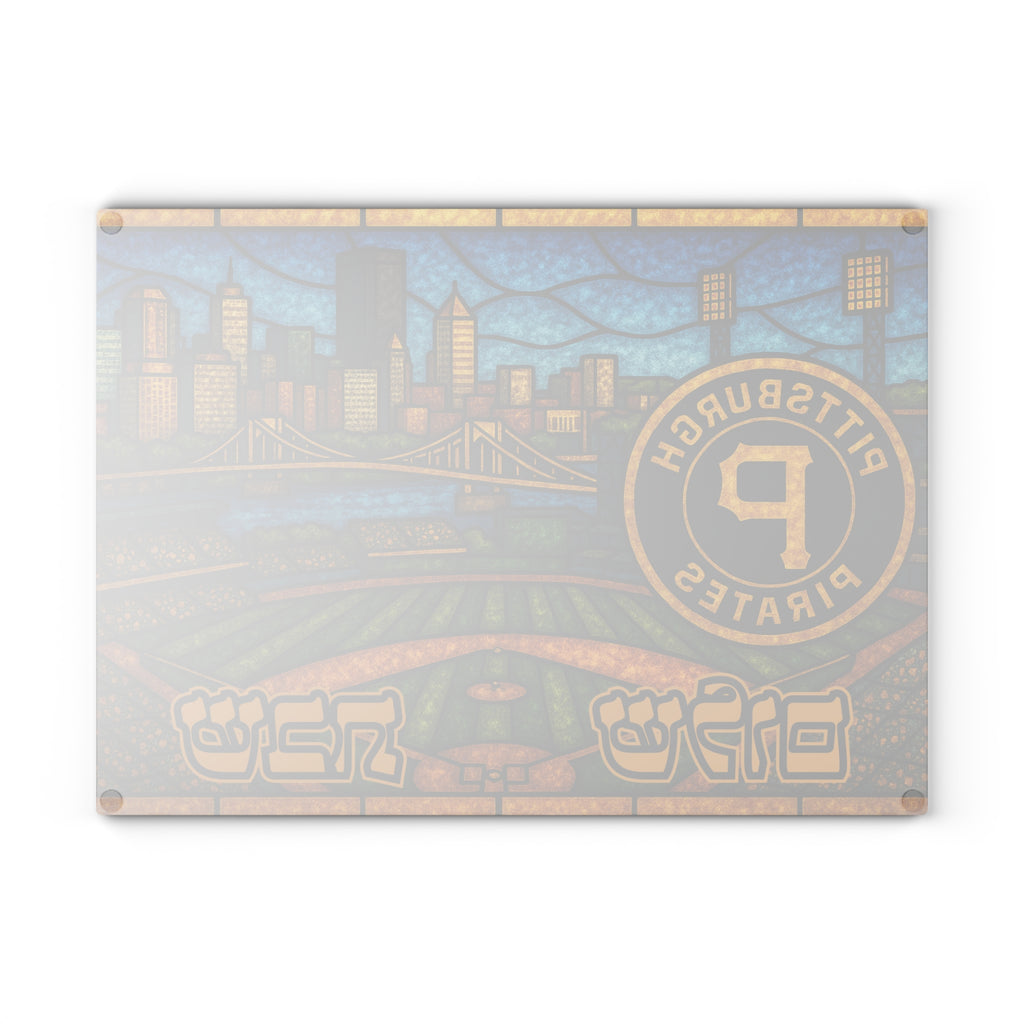 Pittsburgh Pirates Challah Board 15x11 Tempered Glass Shabbat Tray, PNC Park Skyline Judaica, Jewish Baseball Wedding Gift