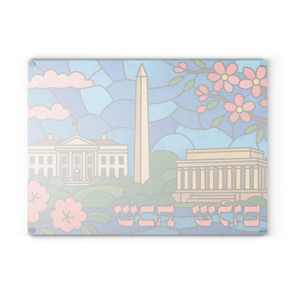 Washington DC Challah Board, Stained Glass Shabbat Tray, Cherry Blossoms Monuments