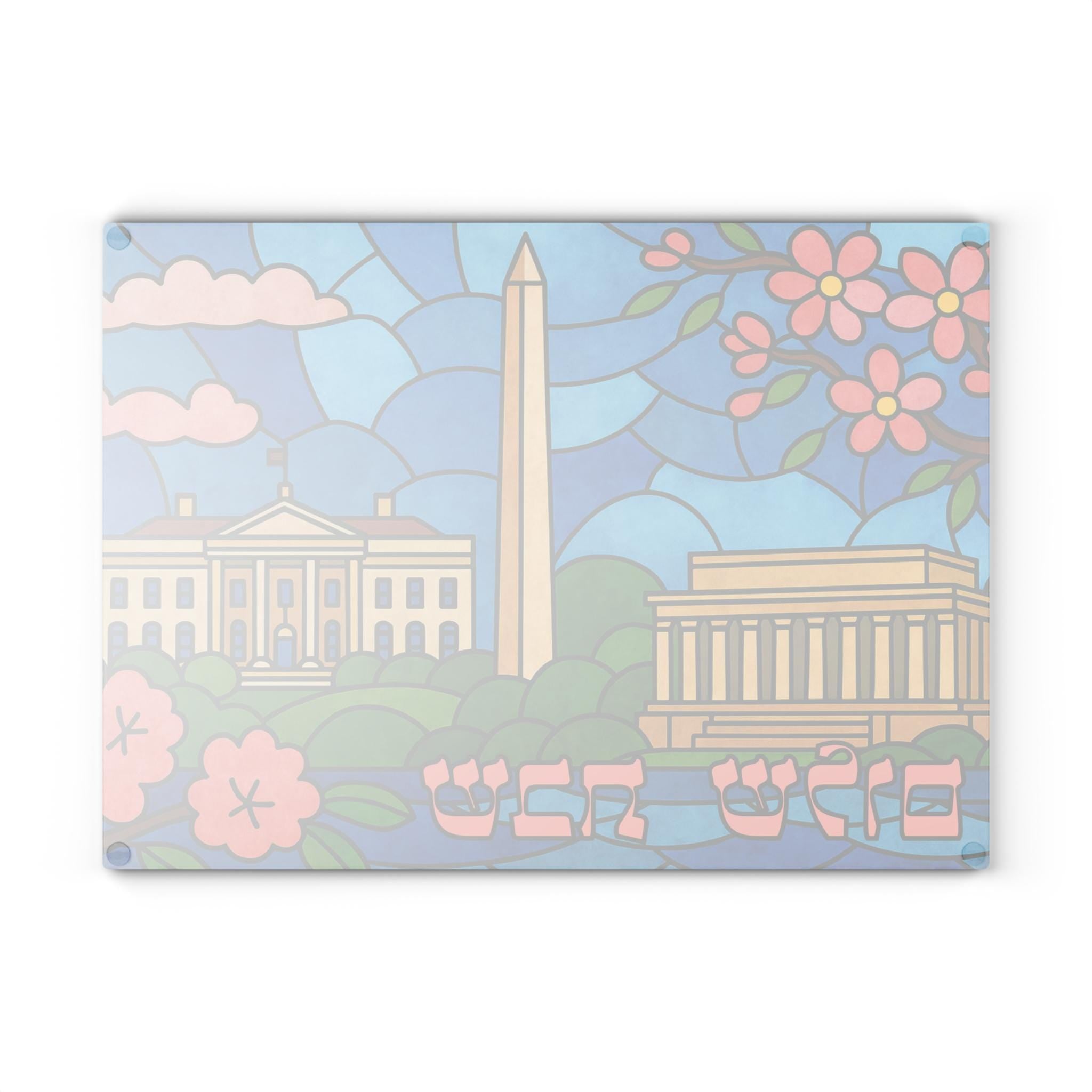 Washington DC Challah Board, Stained Glass Shabbat Tray, Cherry Blossoms Monuments
