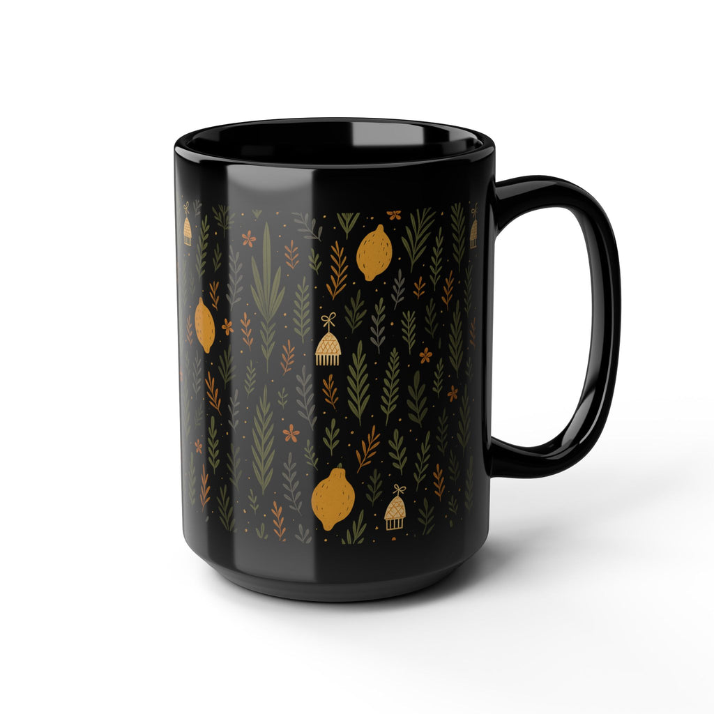 Jewish Sukkot Floral Mug Black Ceramic Coffee Cup, 11oz or 15oz Holiday Tea Mug Gift for Her