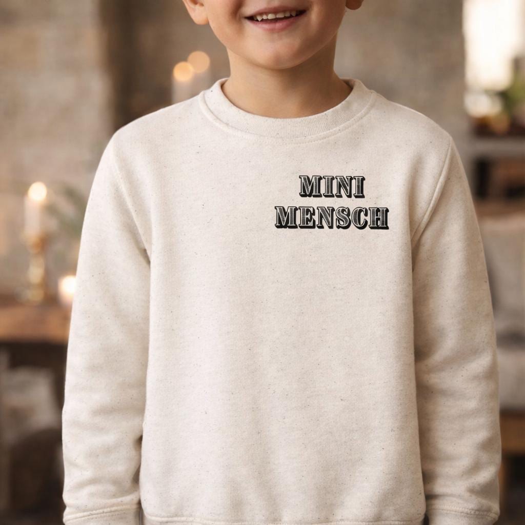 Toddler Mini Mensch Sweatshirt with Hebrew Chai Symbol, Kids Jumper
