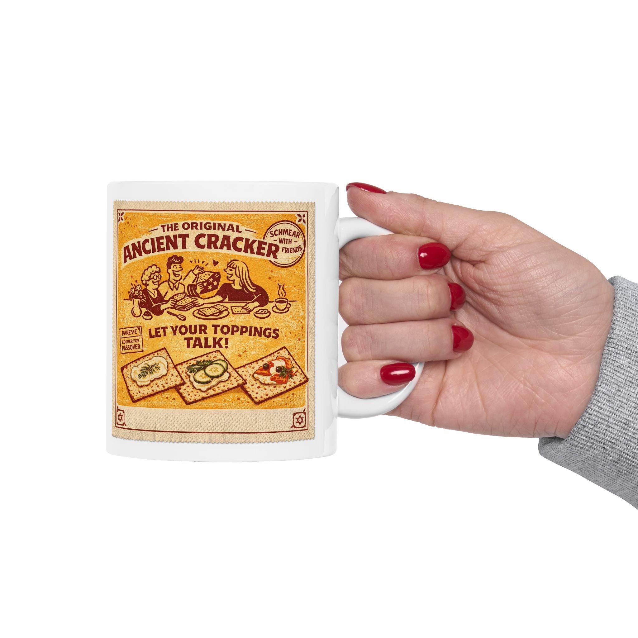 Vintage Ancient Cracker Illustration Mug, Retro Passover Coffee Cup