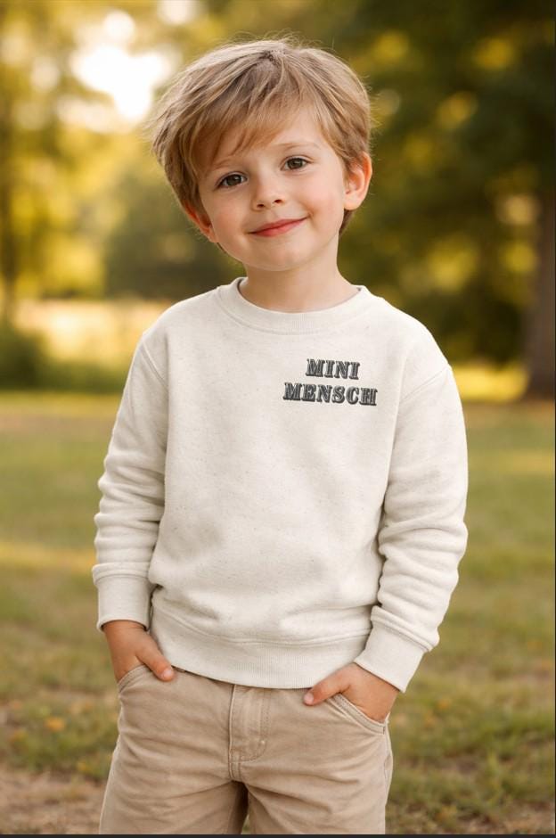 Toddler Mini Mensch Sweatshirt with Hebrew Chai Symbol, Kids Jumper