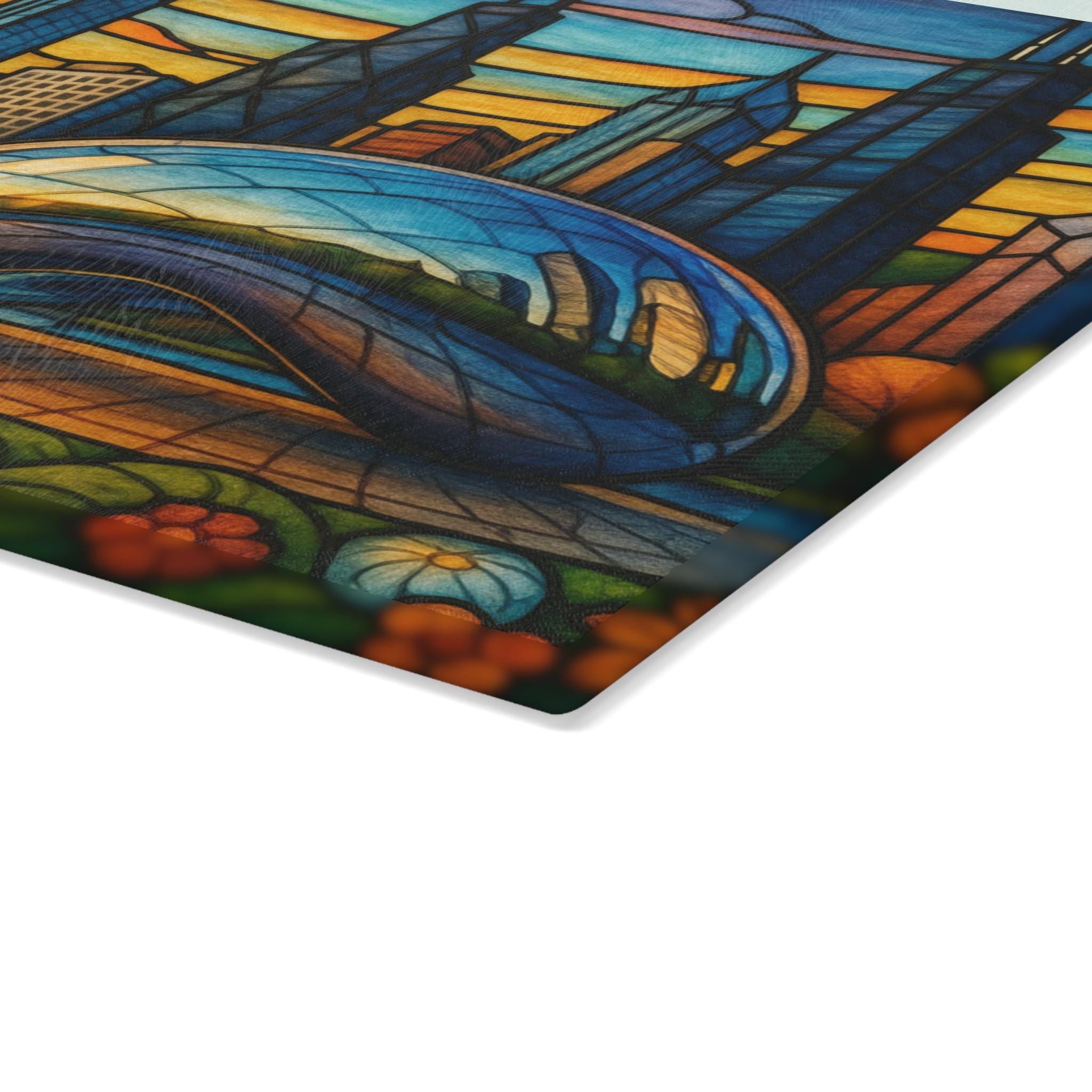Chicago Skyline Challah Board, Stained Glass Judaica Tray, Jewish Wedding Gift