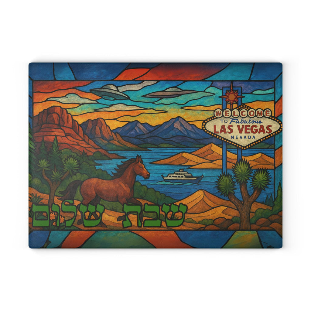 Nevada Challah Board, Las Vegas Stained Glass Style Shabbat Tray, Desert Judaica Gift