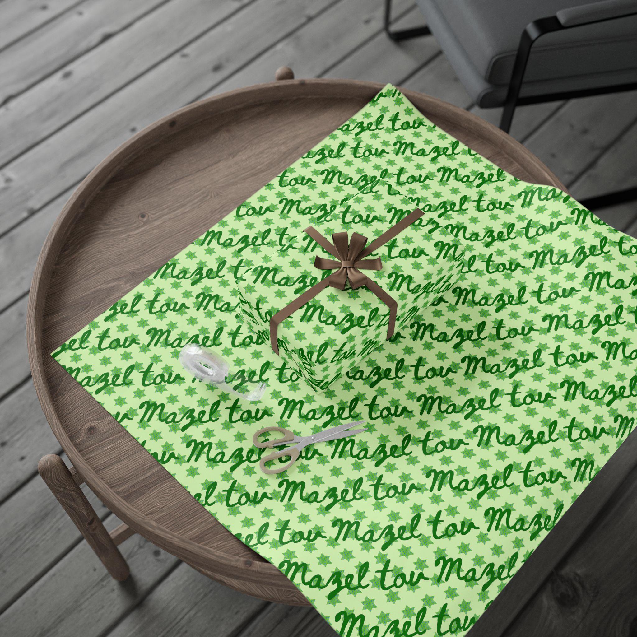 Mazel Tov Wrapping Paper | Green Star of David Jewish Celebration Gift Wrap