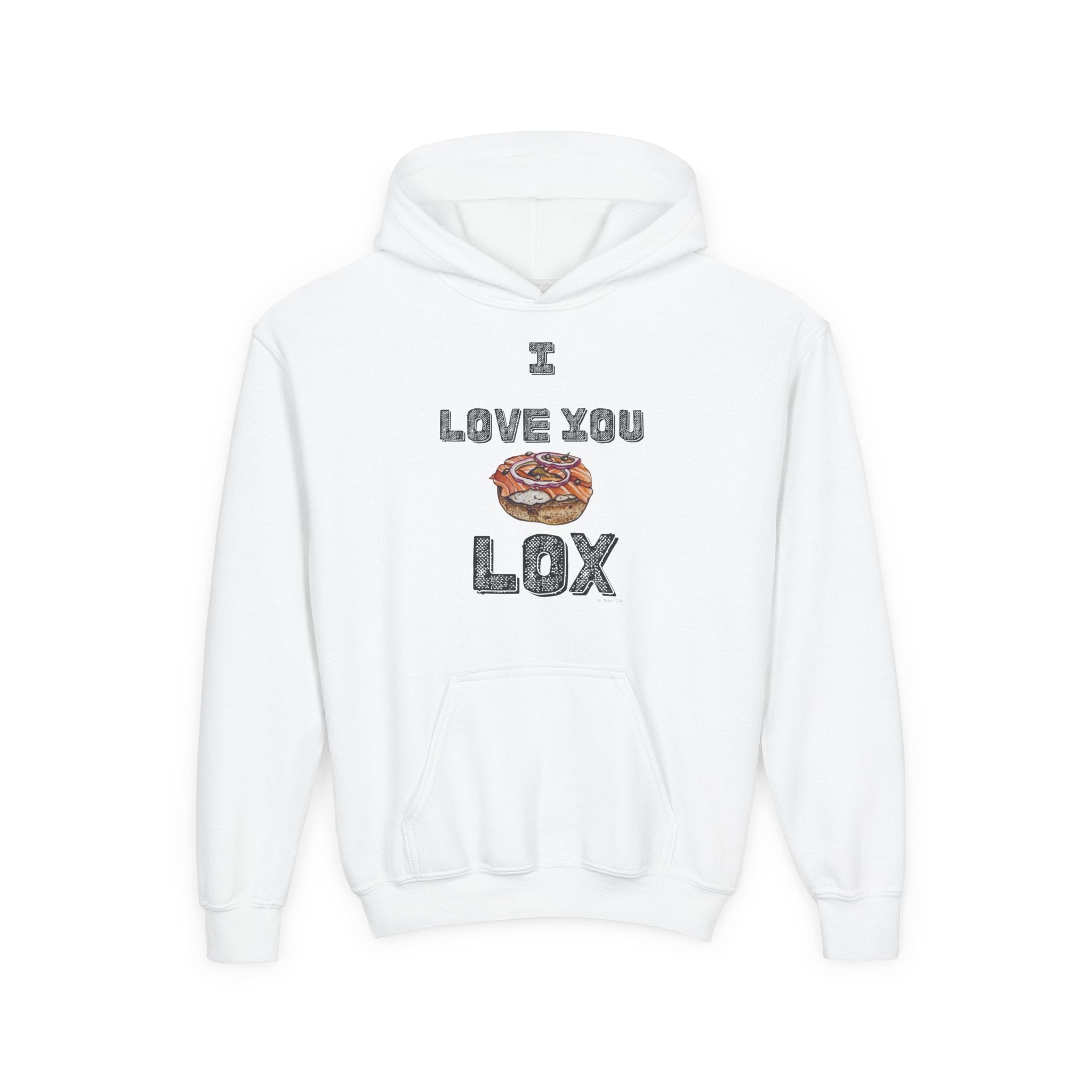 I Love You Lox Youth Hoodie Funny Jewish Food Sweatshirt, Hanukkah Gift for Kids and Bagel Lovers