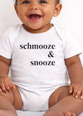schmooze & snooze Infant Bodysuit | Minimal Script Baby Onesie