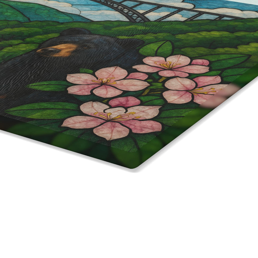 West Virginia Challah Board Stained Glass Shabbat Tray, 15x11 Tempered Glass Judaica, Jewish Appalachian Wedding Gift