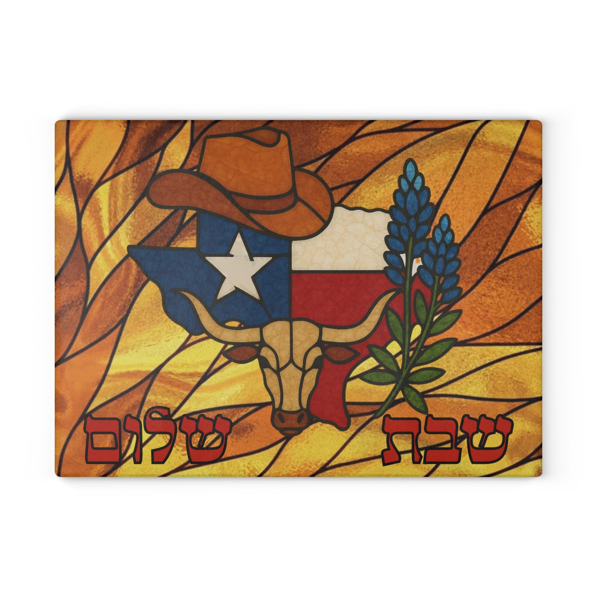Texas Stained Glass Challah Board, Lone Star Shabbat Tray, Jewish Wedding Gift