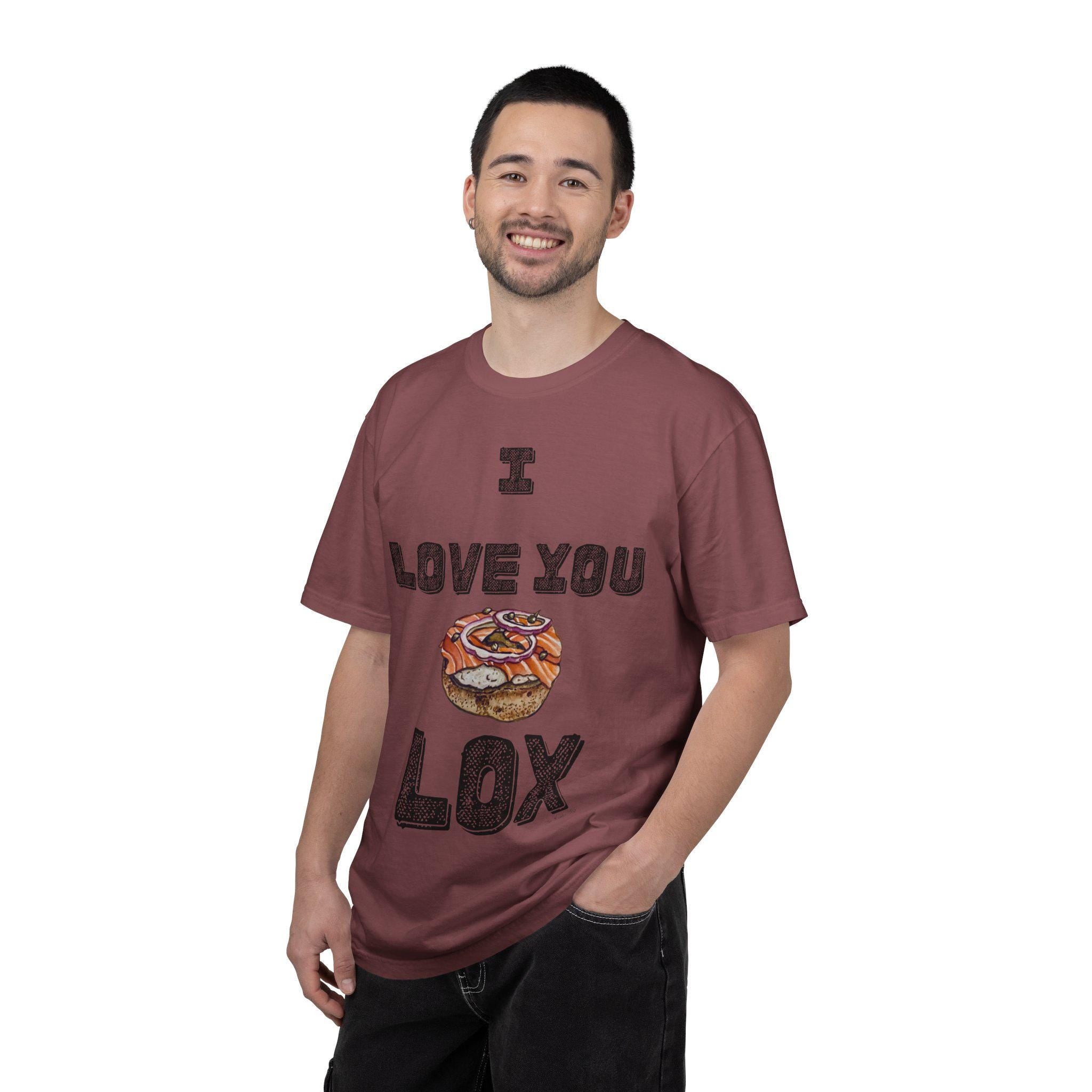 I Love You Lox Bagel Shirt, Funny Jewish Foodie Tee, Unisex Garment Dyed Cotton