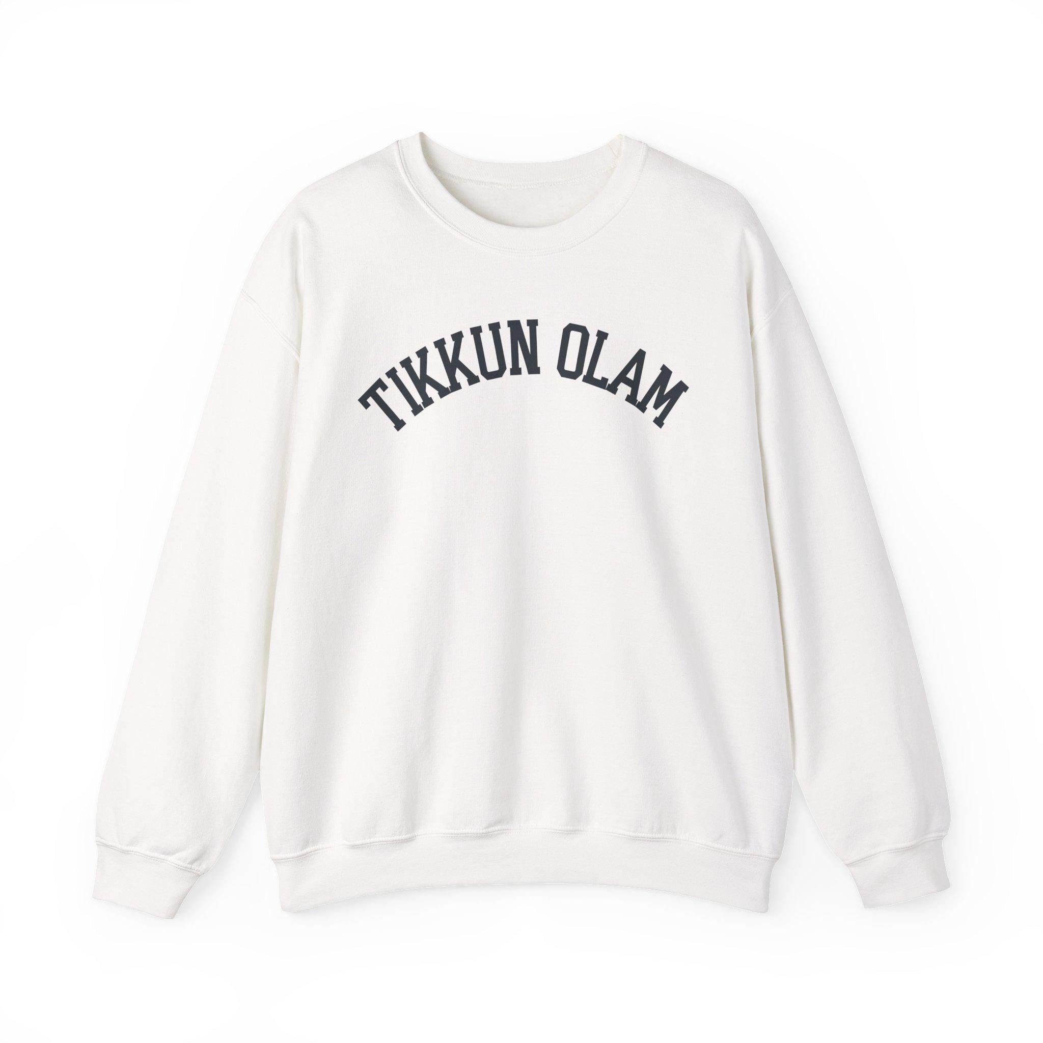 Tikkun Olam Sweatshirt Hebrew Crewneck, Jewish Social Justice Embroidered Pullover Gift