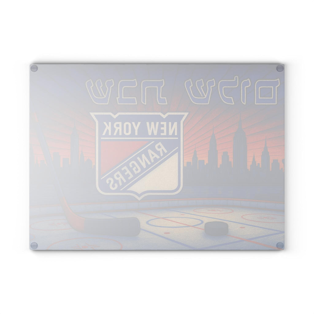 New York Rangers Stained Glass Challah Board, Hockey Shabbat Tray, NYC Skyline Judaica