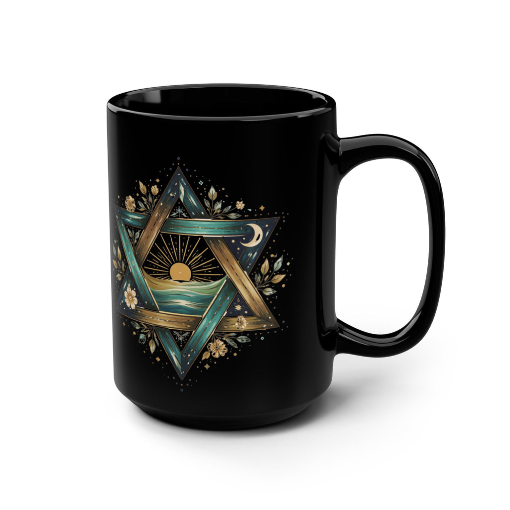 Star of David Sunrise Mug 15oz, Jewish Symbol Ocean Design Black Ceramic Coffee Cup Gift