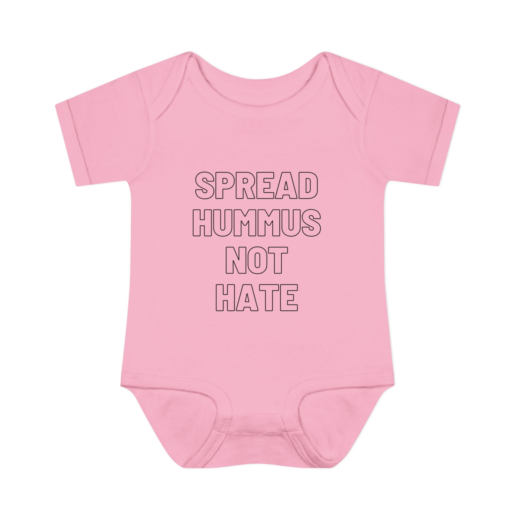 Spread Hummus Not Hate Baby Onesie Funny Jewish Infant Bodysuit, Foodie Humor Baby Shower Gift