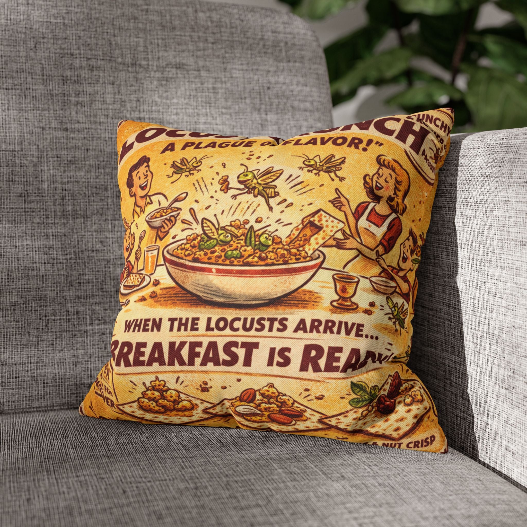 Passover Matzah plague locust Decorative Pillow Cover, Vintage Jewish Kitchen Art Cushion Case, Seder Hostess Gift, Holiday Home Decor